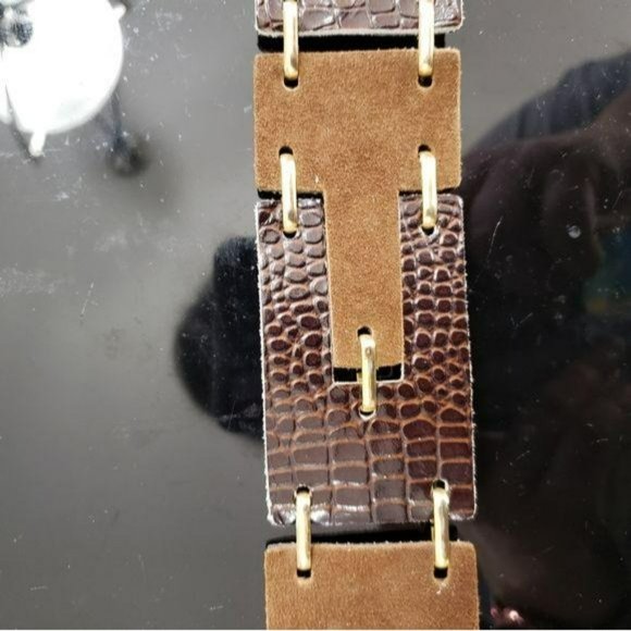 Brown Leather Gold Hoop Hook Closure Statement Belt ‎ Cosplay - Picture 11 of 11